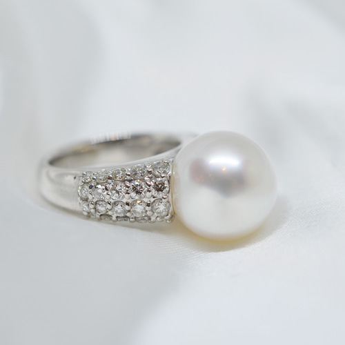 1点物/プラチナ 13mm南洋真珠とダイヤモンドの豪華なパヴェリング#12号 ...
