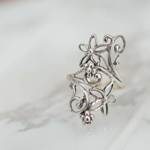 新作＞SILVER925/透かしフラワーリング お花ボタニカルモチーフ