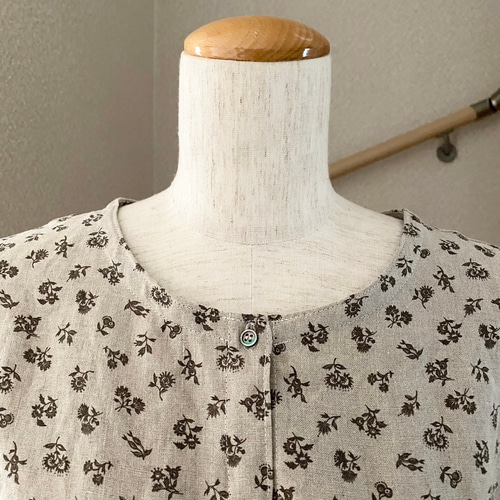 受注製作 生地の森限定ベルギーリネン 小花柄フルオープンロング  