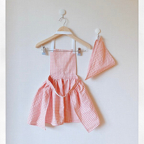 かぶるだけ子供用エプロン&バンダナのセット いちご 100〜110cm 4〜6歳