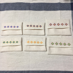 ポケットティッシュケース　ひし形（オレンジ・青） 刺繍 子供用 9枚目の画像
