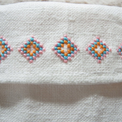 ポケットティッシュケース　ひし形（ピンク・水色・オレンジ） 刺繍 大人用 3枚目の画像