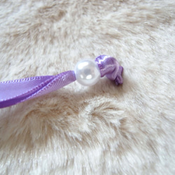 巾着 ミモザ 刺繍 紐（紫）パールビーズ 9枚目の画像