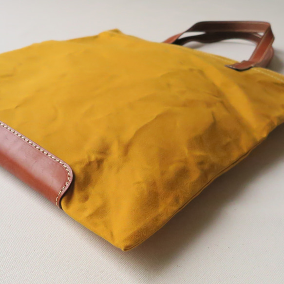 受注生産　Paraffin canvas flatbag　MUSTARD 5枚目の画像