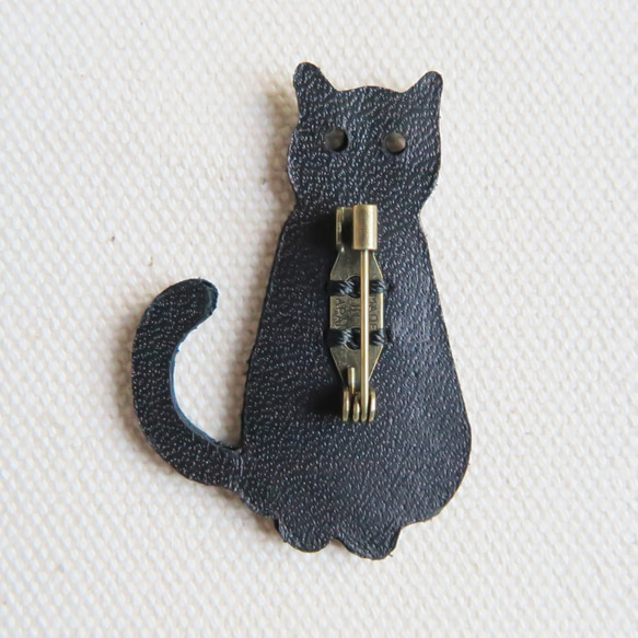 Leather brooch cat BLACK 第2張的照片