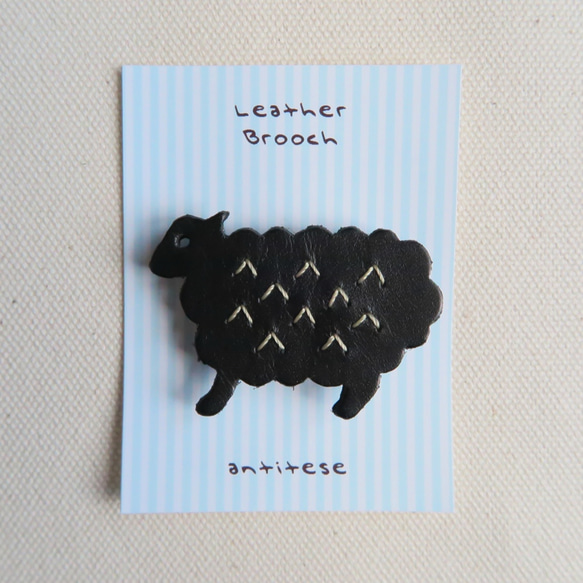 Leather brooch sheep BLACK 4枚目の画像