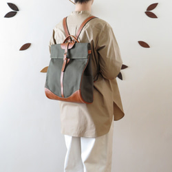 受注生産　Paraffin canvas back pack「Escargot」regular  OLIVE 1枚目の画像