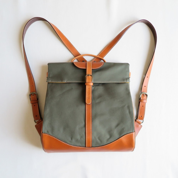 受注生産　Paraffin canvas back pack「Escargot」regular  OLIVE 2枚目の画像