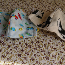 子供用  立体ダブルガーゼ布マスク パンダ柄と乗り物柄の2個セット 8枚目の画像