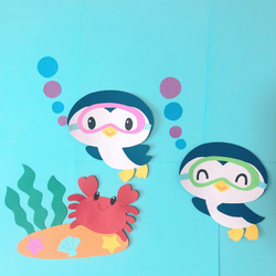 壁面飾り　夏　ペンギンが海をスイスイ 1枚目の画像