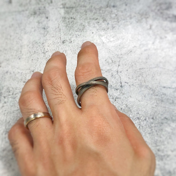 メンズ　3ライン　シンプルチタンリング 4枚目の画像
