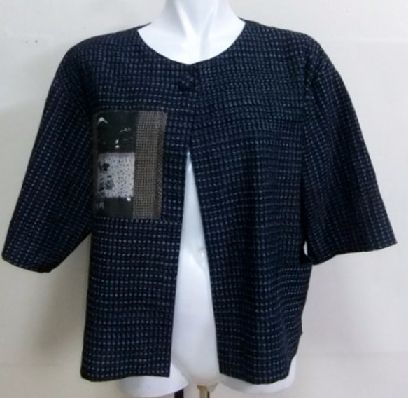 着物リメイク　男絣の羽織で作ったミニジャケット２９５ 1枚目の画像
