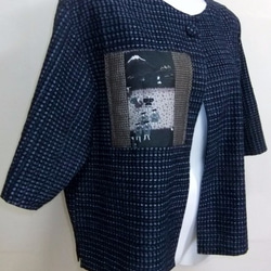 着物リメイク　男絣の羽織で作ったミニジャケット２９５ 3枚目の画像