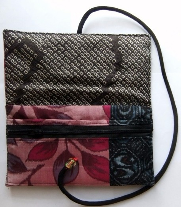 色大島紬と銘仙の着物で作った和風財布　３８１ 3枚目の画像