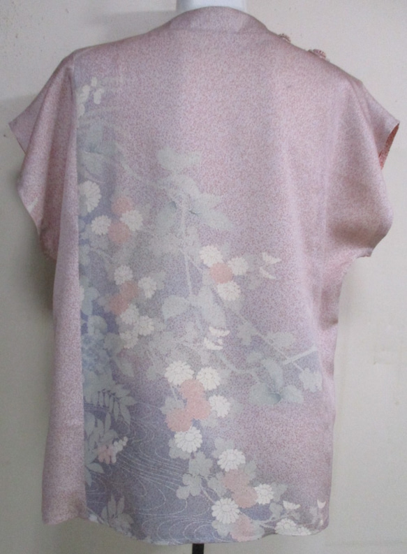 ５７８５　花柄の着物で作ったTシャツ　＃送料無料 2枚目の画像