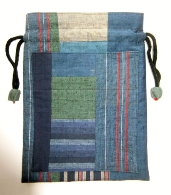四国の土佐紬で作った巾着袋　４８５ 4枚目の画像