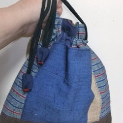 四国の土佐紬で作った巾着袋　６５０ 1枚目の画像