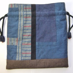 四国の土佐紬で作った巾着袋　６５０ 4枚目の画像