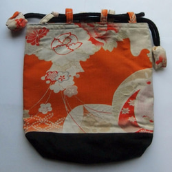 着物リメイク　鶴と花柄の着物で作った信玄袋　８９５ 3枚目の画像