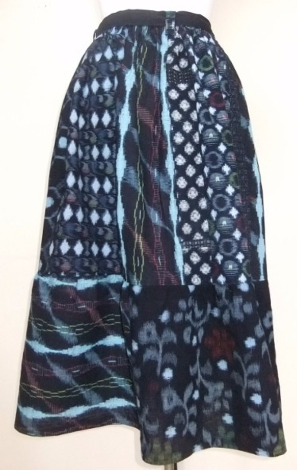 着物リメイク　絣で作ったスカート　１０４５ 3枚目の画像