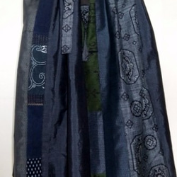 着物リメイク　藍大島と綿の着物で作ったスカート　１２０３ 1枚目の画像