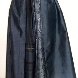 着物リメイク　藍大島と綿の着物で作ったスカート　１２０３ 3枚目の画像
