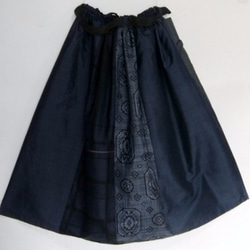 着物リメイク　藍大島と綿の着物で作ったスカート　１２０３ 5枚目の画像