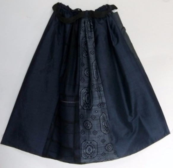 着物リメイク　藍大島と綿の着物で作ったスカート　１２０３ 5枚目の画像