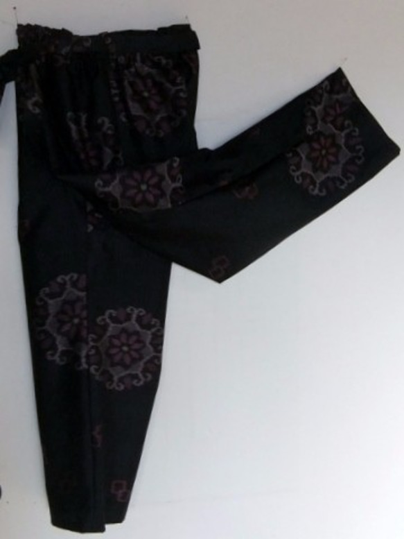 着物リメイク　銘仙の着物で作ったサブリナパンツ　１２６６ 3枚目の画像