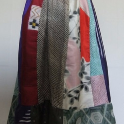 着物リメイク　銘仙と絞りの着物で作ったスカート　１２８８ 3枚目の画像