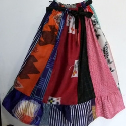 着物リメイク　銘仙と絞りの着物で作ったスカート　１２８８ 4枚目の画像