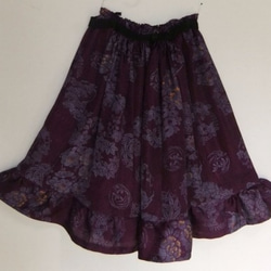 着物リメイク　花柄の着物で作った膝丈スカート　１３９８ 5枚目の画像