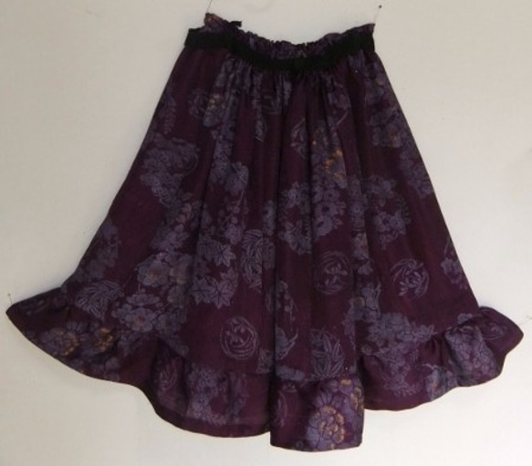 着物リメイク　花柄の着物で作った膝丈スカート　１３９８ 5枚目の画像