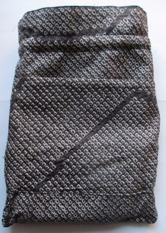 着物リメイク　藍大島と酒袋で作った巾着袋 　２２７９ 8枚目の画像