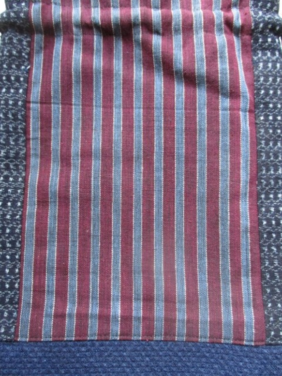 着物リメイク　男絣と唐桟縞で作った巾着袋　２２９５ 6枚目の画像
