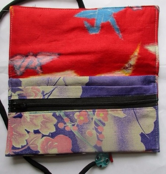 送料無料　花柄の着物で作った和風財布・ポーチ　２６８３ 5枚目の画像