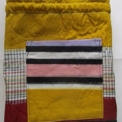 送料無料　着物リメイク　四国の土佐紬で作った巾着袋 　２８３３ 9枚目の画像