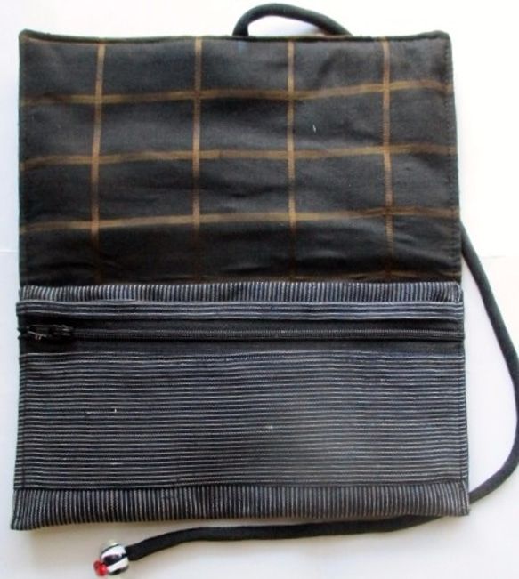 送料無料　めくら縞の着物で作った和風財布・ポーチ　２８６１ 5枚目の画像