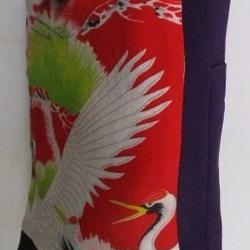 送料無料　鶴柄の着物で作ったポシェット　３０３４ 5枚目の画像