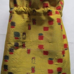 送料無料　藍大島紬とモスの長襦袢で作った巾着袋　３０９３ 8枚目の画像