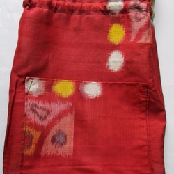 送料無料　絞りと花柄の着物で作った巾着袋　３１４１ 8枚目の画像