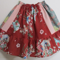送料無料　花柄の着物で作ったミニスカート３２７２ 6枚目の画像