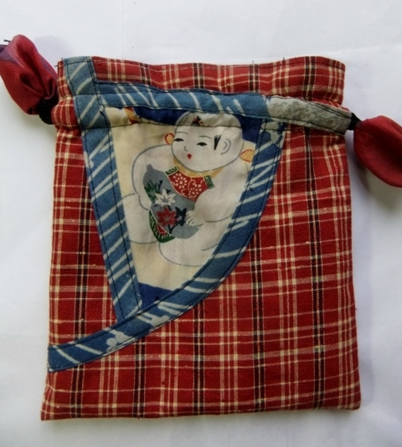 和風　土佐紬の巾着袋　あ１７１ 3枚目の画像