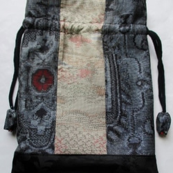 送料無料　藍大島紬と色大島紬で作った巾着袋　３６８５ 3枚目の画像