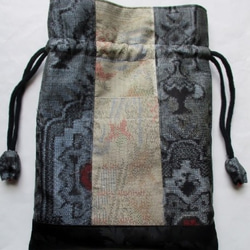 送料無料　藍大島紬と色大島紬で作った巾着袋　３６８５ 6枚目の画像