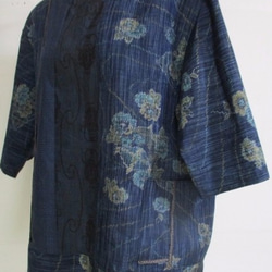 送料無料　紬と藍大島紬で作ったプルオーバー  ３８１５ 9枚目の画像