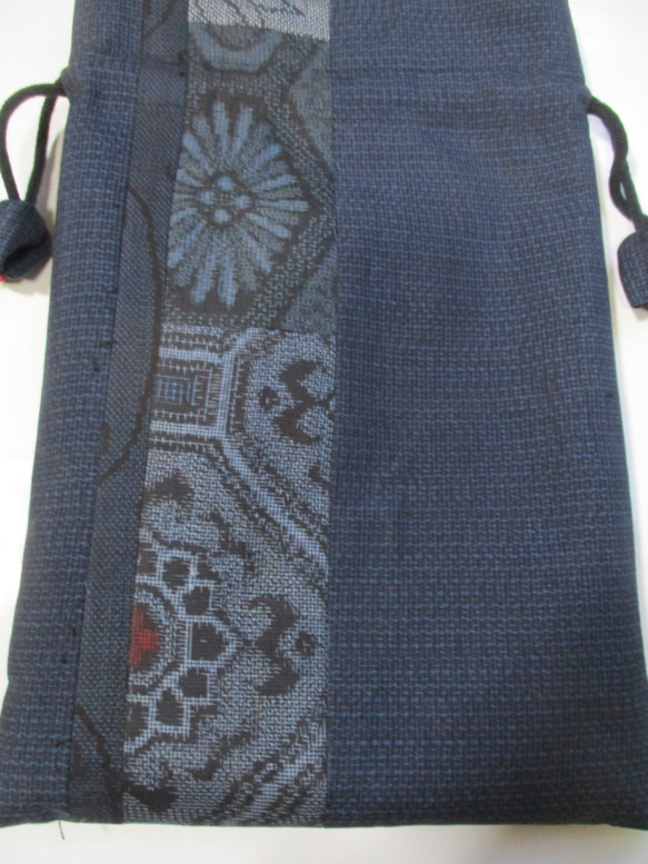 ４６６３　大島紬で作った巾着袋　＃送料無料 4枚目の画像