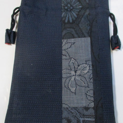 ４６６３　大島紬で作った巾着袋　＃送料無料 5枚目の画像