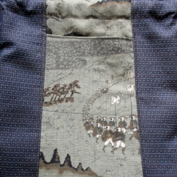 ４８８９　長襦袢と藍大島紬で作った巾着袋　＃送料無料 6枚目の画像