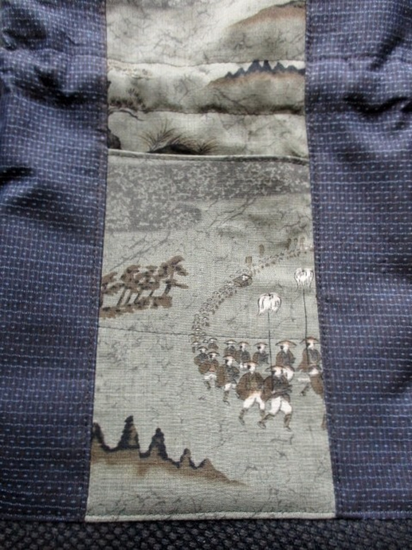 ４８８９　長襦袢と藍大島紬で作った巾着袋　＃送料無料 6枚目の画像